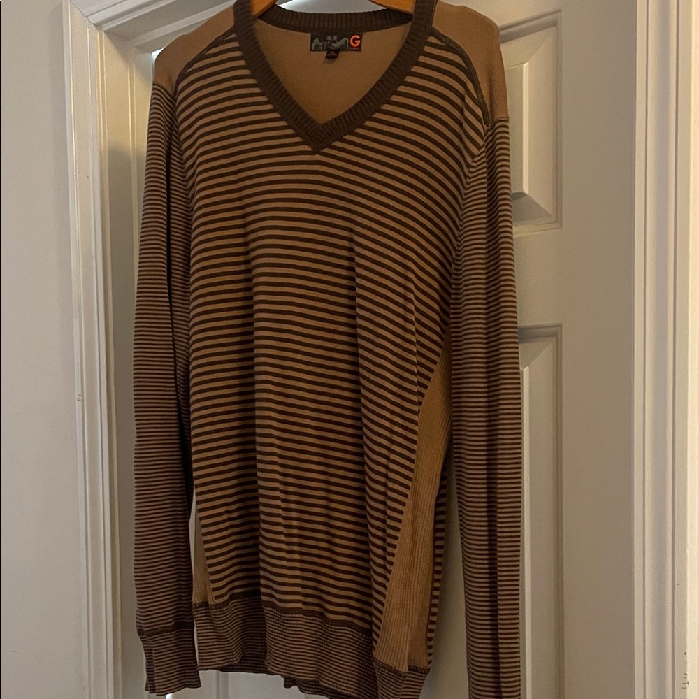 G by Guess Brown Striped V-Neck Sweater